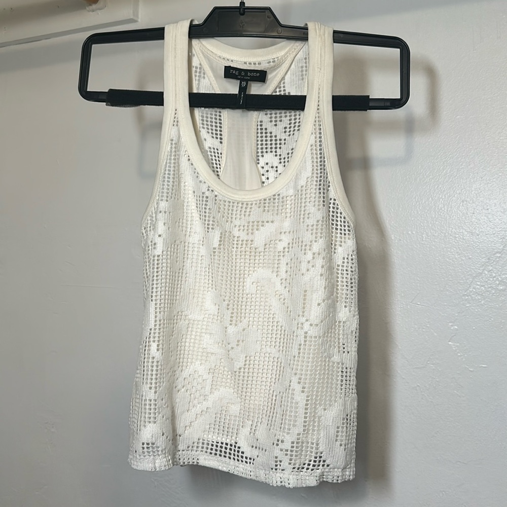 rag & bone White Crochet Mesh Racerback Tank Top